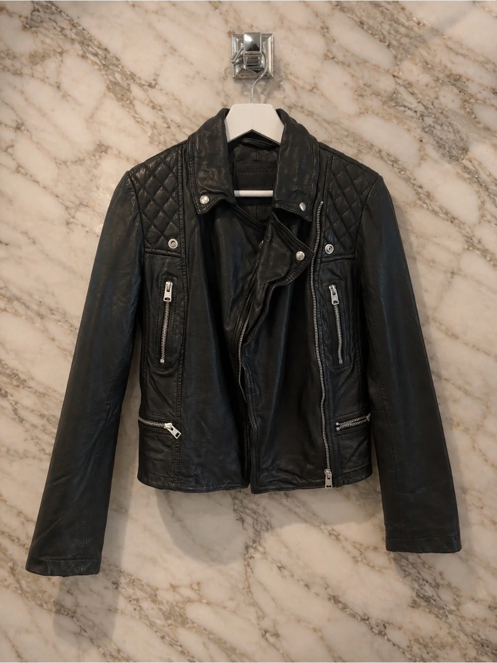 ALL SAINTS Catch Black Leather Moto Jacket - Women's - Picture 1 of 4
